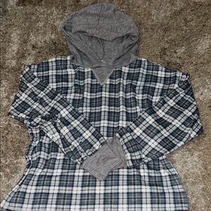 BKE Youth Gray and Blue Plaid Hoodie